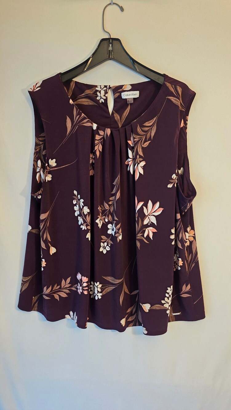 Calvin Klein Maroon Floral V-Neck Tank Top